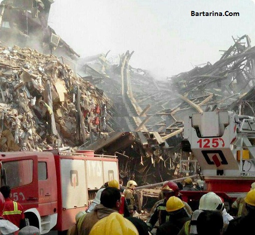 فیلم لحظه فرو ریختن ساختمان پلاسکو تهران بر اثر آتش سوزی