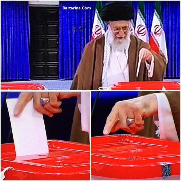 عکس انگشتر بنفش رهبر انقلاب هنگام رای دادن پای صندوق