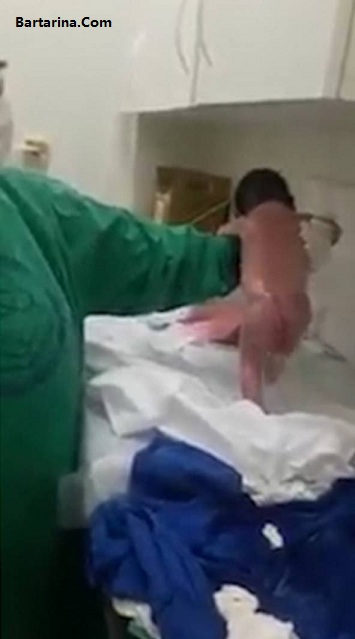 فیلم راه رفتن نوزاد چند دقیقه بعد از تولد در اتاق زایمان